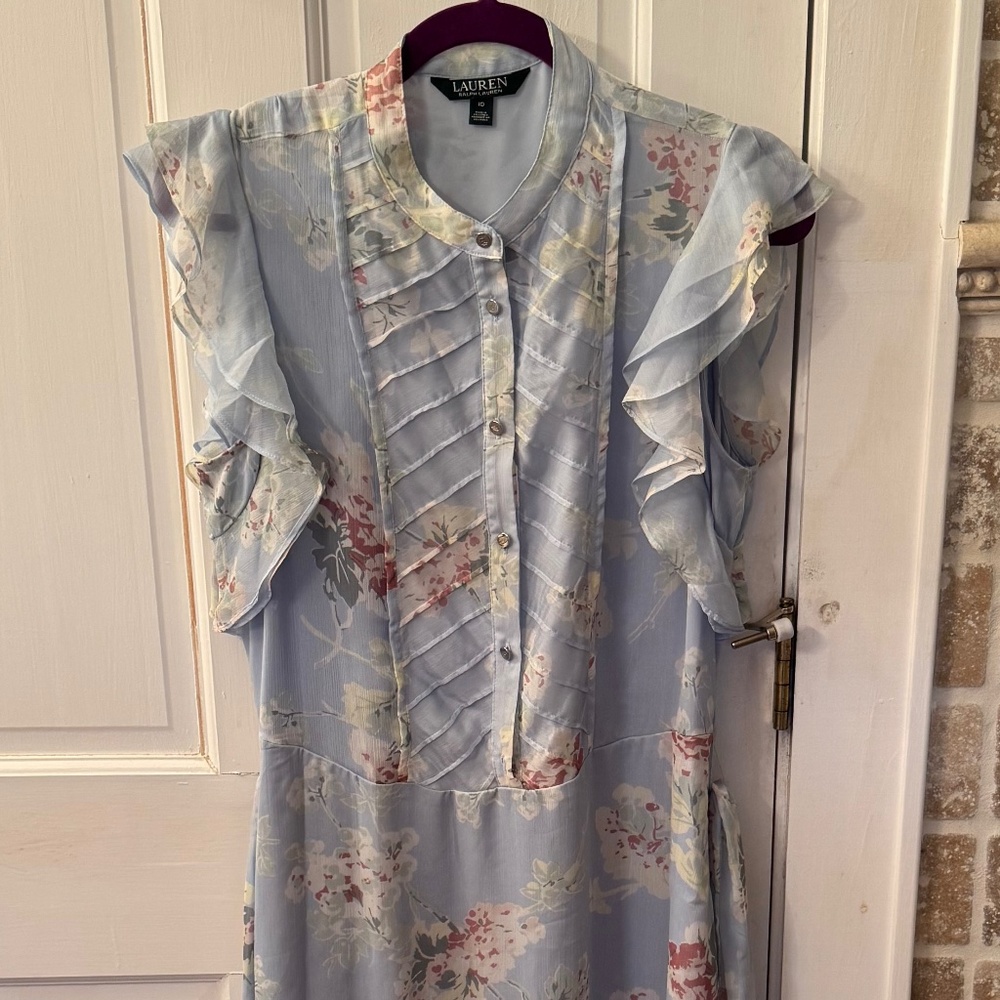 Gorgeous Ralph Lauren Pastel Blue Floral Midi Dress, Size 10
